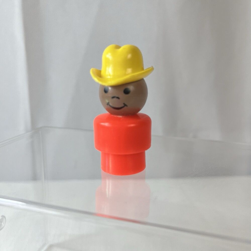 Vintage Fisher Price Little People Orange Boy Cowboy Yellow Hat